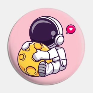 Cute Astronaut Hugging Moon Cartoon Pin