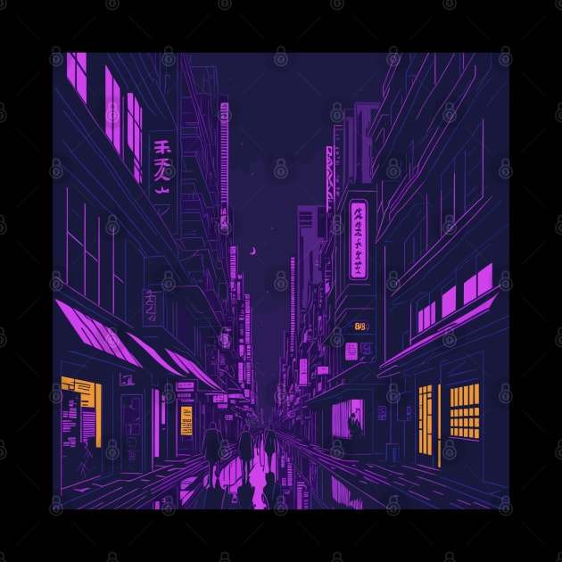 tokyo street night purple by DesignVerseAlchemy