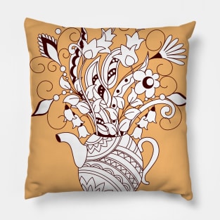 Be creative  with doodle flowers in teapot Pillow