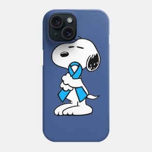 Dog Hugging an Awareness Ribbon (Light Blue) Phone Case