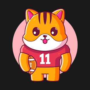 Cute Cat Rugby American Football T-Shirt