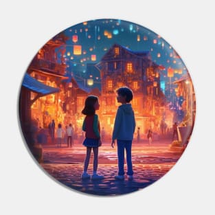 boy and girl in a beautiful fairy tale city Pin