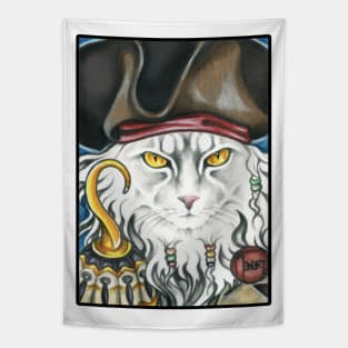 Pirate Cat with Hook - Black Outlined Version Tapestry