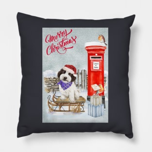 Cute Black And White Cockapoo Merry Christmas Santa Dog Pillow