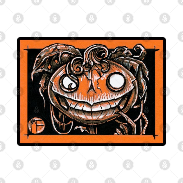 Smiling Jack O Lantern Man - Black Outlined Version by Nat Ewert Art