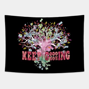 Keep going inspiring growing tree graphic, gym workout fitness hiking motivational, Women Men Tapestry