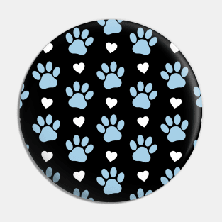 Pattern Of Paws, Dog Paws, Blue Paws, White Hearts Pin