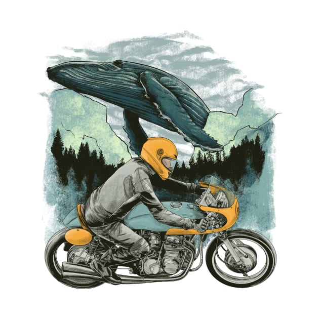 Cafe racer rider and whale by JMLAstudio