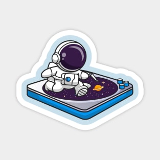 Cute Astronaut Running On Vinyl Space Music Cartoon Magnet