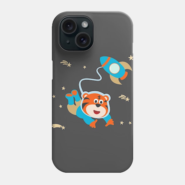 Space tiger or astronaut in a space suit with cartoon style. Phone Case by KIDS APPAREL