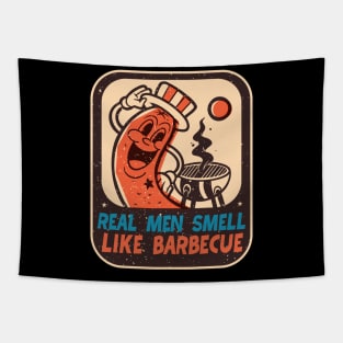 Retro BBQ Grilling Real Men Smell Like Barbecue Tapestry