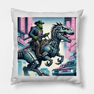 Orc Bounty Hunter riding a robot dinosaur Pillow