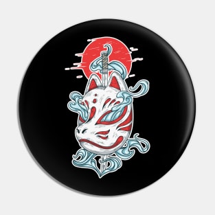 Japanese Kitsune Mask and katana Pin