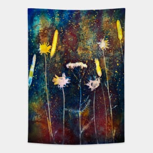 Botanical cyanotype wildflowers 2 Tapestry