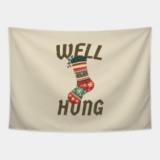 Well Hung - funny christmas Tapestry