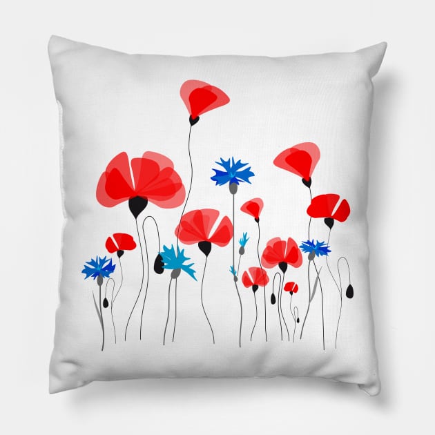 Poppies & Cornflowers #RBSTAYCAY #Redbubble Pillow by Artskratch