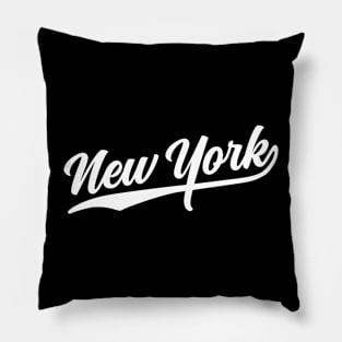 New York Cursive White Vintage Athletic Script Pillow