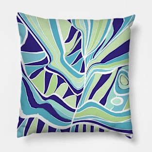 Mazipoodles Psychedelic Water Leaves Expressionism Blue Turquoise Green Pillow