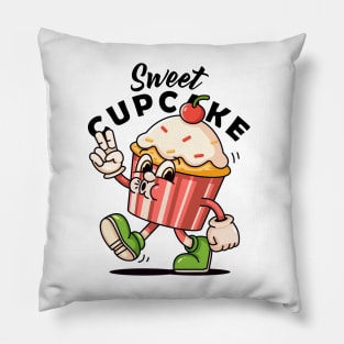 Sweet Cupcake, retro mascot cartoon Pillow