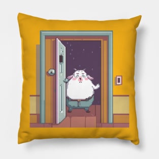 Goat opening the door. Pillow