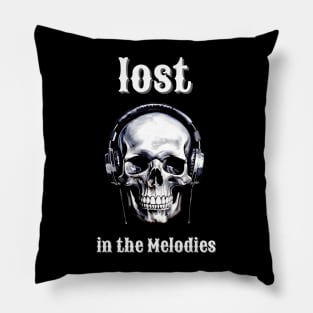 skull with headphones lost in the melodies Pillow