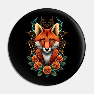 Fox and flowers tattoo style 18 Pin