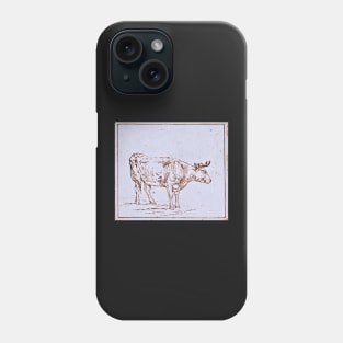 drawing of a grazing cow Phone Case