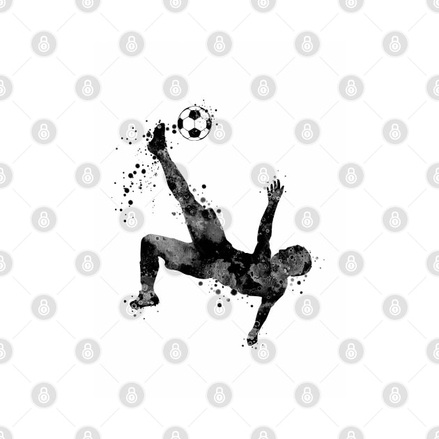 Boy Soccer Player Bicycle Kick Black and White Painting by LotusGifts