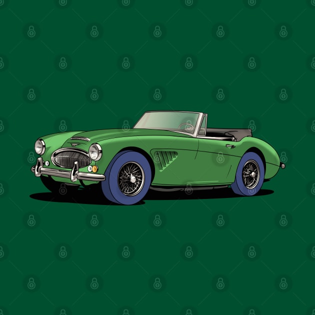 Austin-Healey 3000 British sports car in green by Webazoot