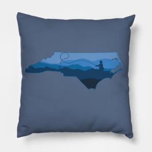 North Carolina Fly Fishing Blues State Outline Fly Fisherman NC Gifts Pillow