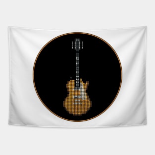 Tiled Pixel Slack Goldtop Guitar in a Black Circle Tapestry