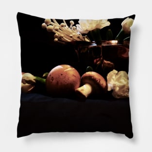 Mushrooms & Carnations 2 - Baroque Inspired Dark Still Life Photo Pillow