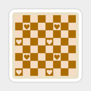 Checkerboard Brown Hearts Half Retro Magnet