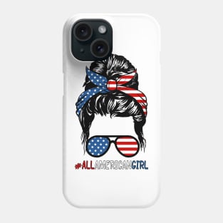 All American Girl 4th Of July Shirt Women Messy Bun USA Flag Phone Case