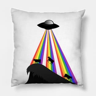 Alien Abduction Cows Rainbow Ray Pillow