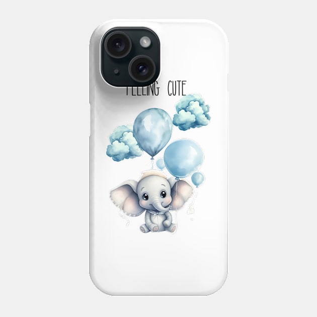 Feeling Cute Blue Elephant with Balloons Watercolor Art Phone Case by AdrianaHolmesArt