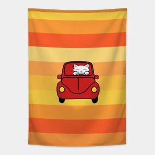 Cute cat driving a car Tapestry