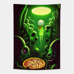 Creepy Aliens And Pizza Tapestry