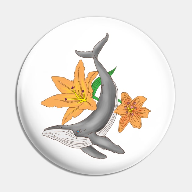 Whale and Lily Flower Pin by kenallouis