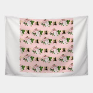 Honey Bee Neck Gator Pink and Gold Pink Roses Gold Bee Pattern Tapestry