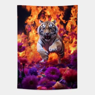 Floral Inferno Tiger Tapestry