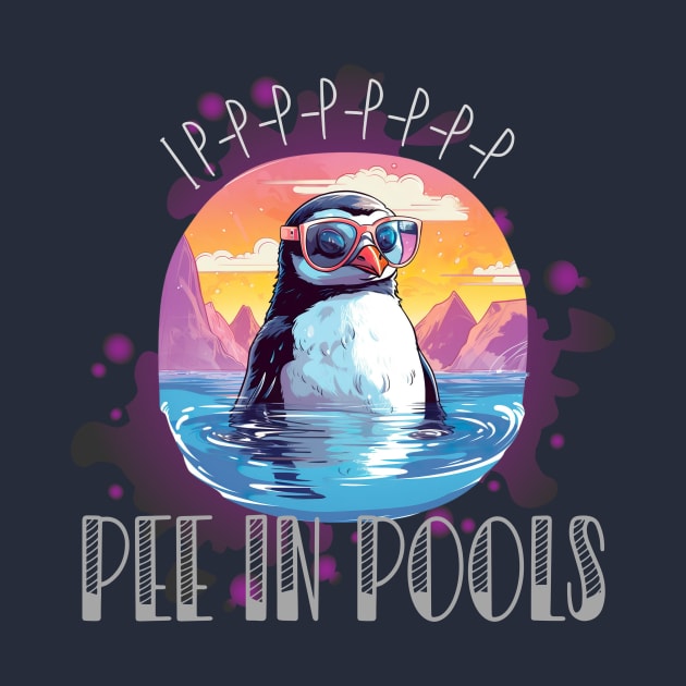 I P-P-P-P Pee In Pools Embarrassed Penguin Funny Summer Print by Beth Bryan Designs