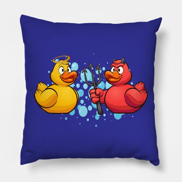 Bubble Bath Angel Vs Devil Duckies Pillow by KarmicKal