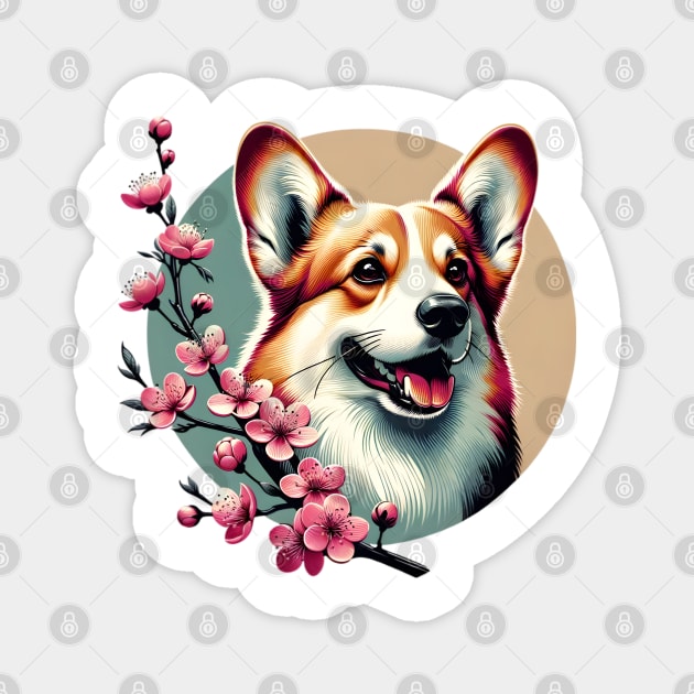 Pembroke Welsh Corgi's Spring Cherry Blossoms Delight Magnet by ArtRUs