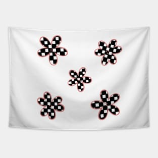 Abstract Checkerboard Flowers - Peachy Pink Tapestry