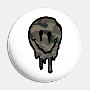 Camoflage Drippy Smiley Face Pin