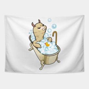 Llama takes bath in the bathtub Tapestry