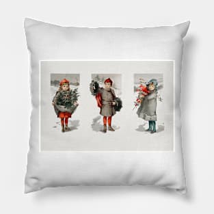 Christmas Card Depicting Children And Holly Pillow