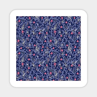 Floral Doodles - Navy Blue and Pink Magnet