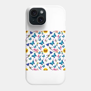 Butterflies hummingbirds and blooming flowers pattern Phone Case